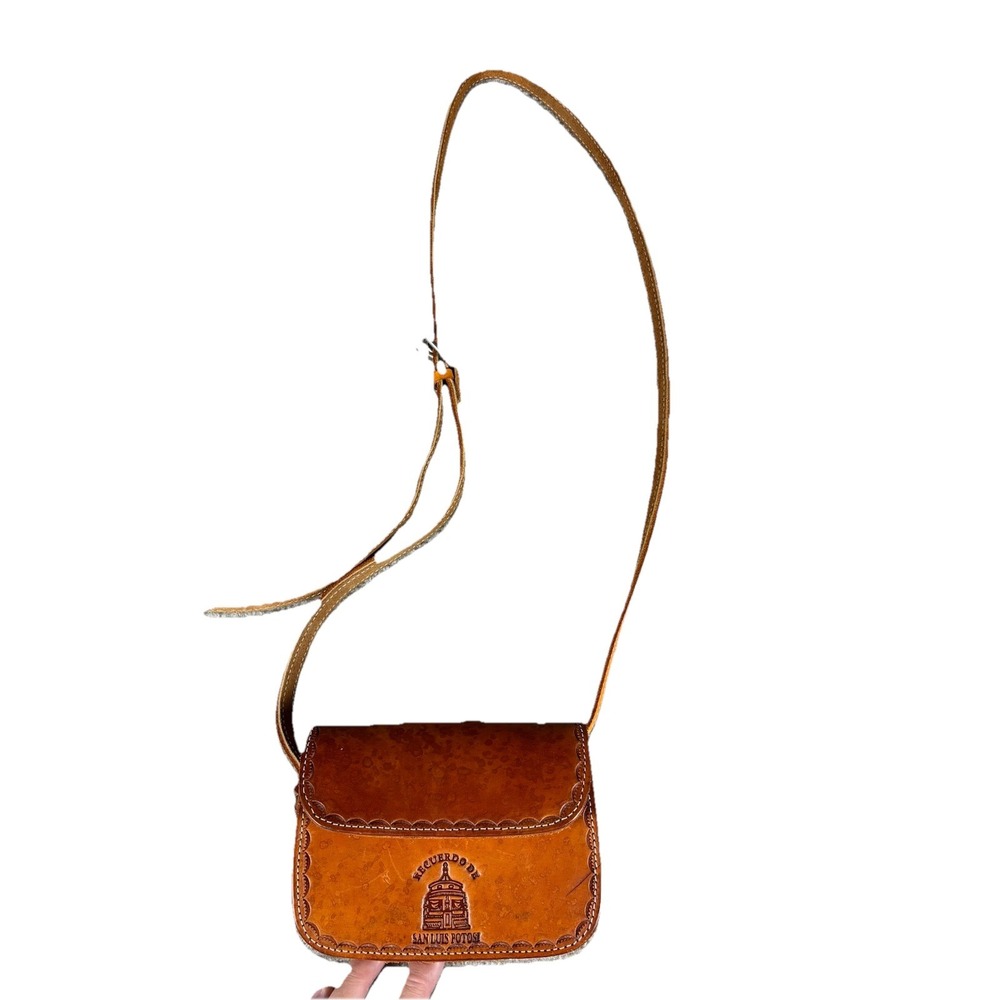 Vintage Mexican Tooled Leather Crossbody Bag San Luis Potosi Handmade